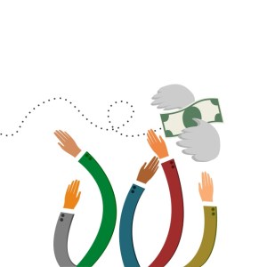 hands grabbing money